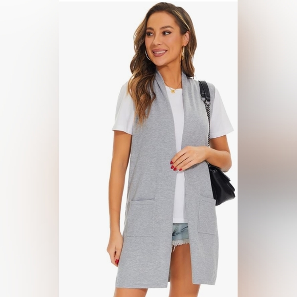 Max studio women's gray open sleeveless cardigan - Picture 1 of 16